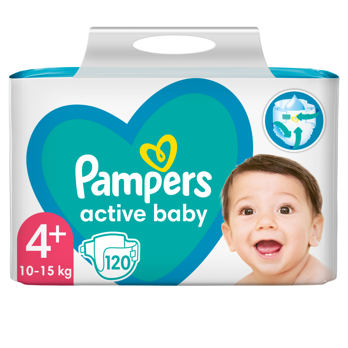 Pampers Active Baby vel. 4+ 10–15 ks dětské pleny 120 ks Pampers