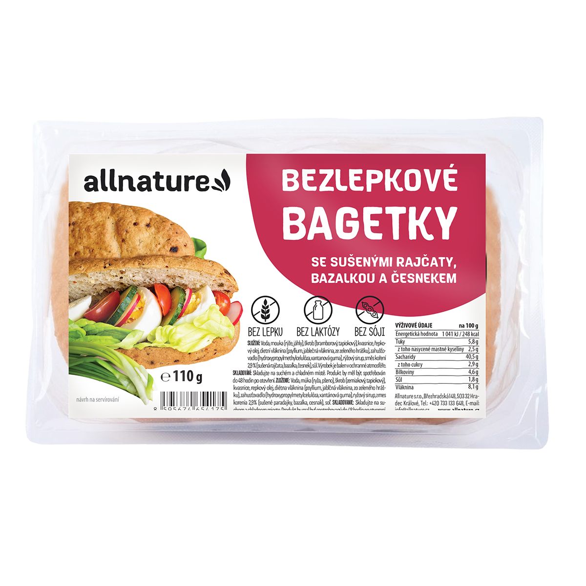 Allnature Bezlepkové bagetky se sušenými rajčaty