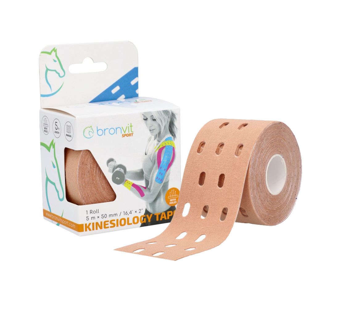 BronVit Sport Kinesio Tape děrovaný 5 cm x 5 m tejpovací páska béžová BronVit Sport