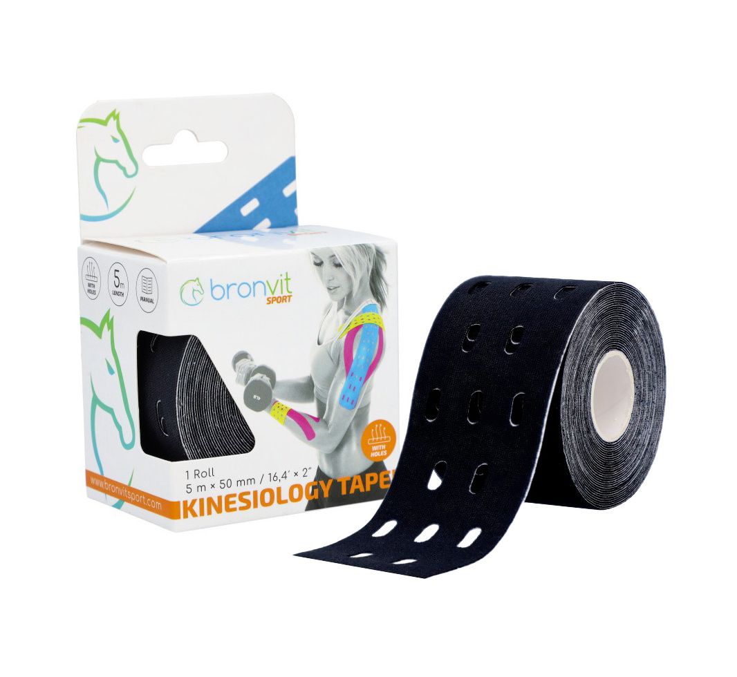 BronVit Sport Kinesio Tape děrovaný 5 cm x 5 m tejpovací páska černá BronVit Sport