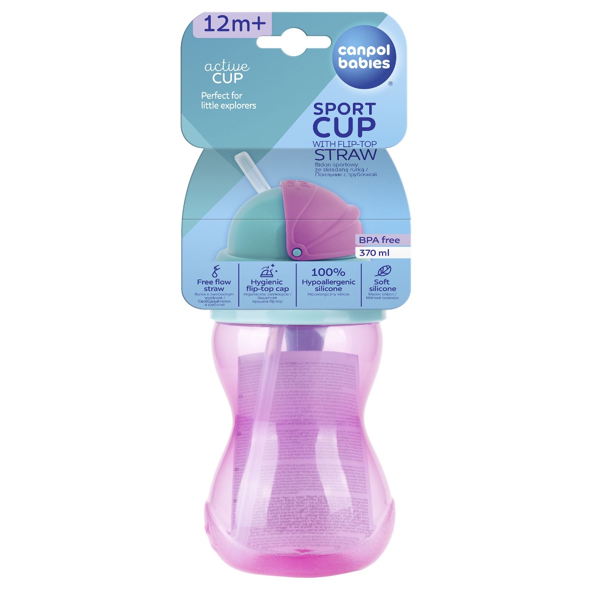 Canpol babies Sportovní láhev se slámkou 370 ml 1 ks růžová Canpol babies