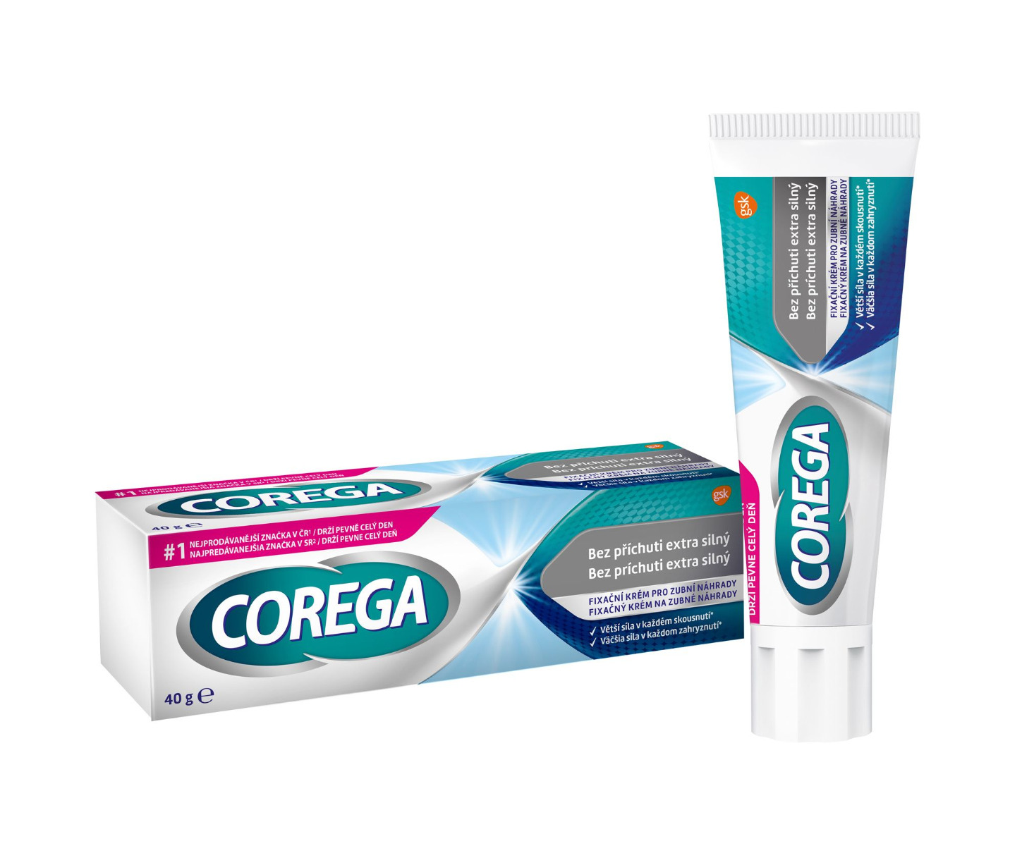 Corega Bez příchuti extra silný fixační krém 40 g Corega