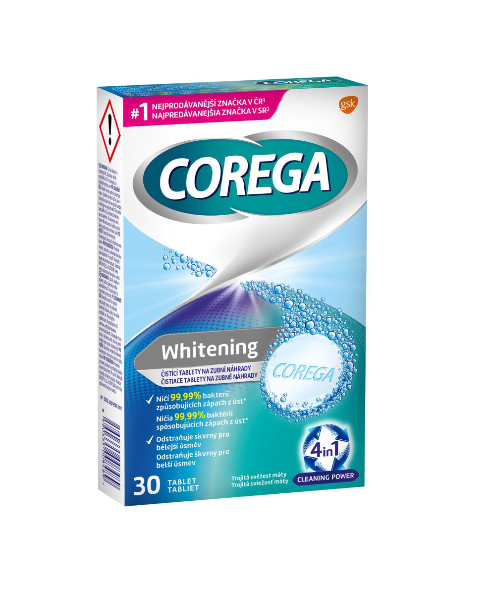 Corega Whitening Antibakteriální tablety 30 ks Corega