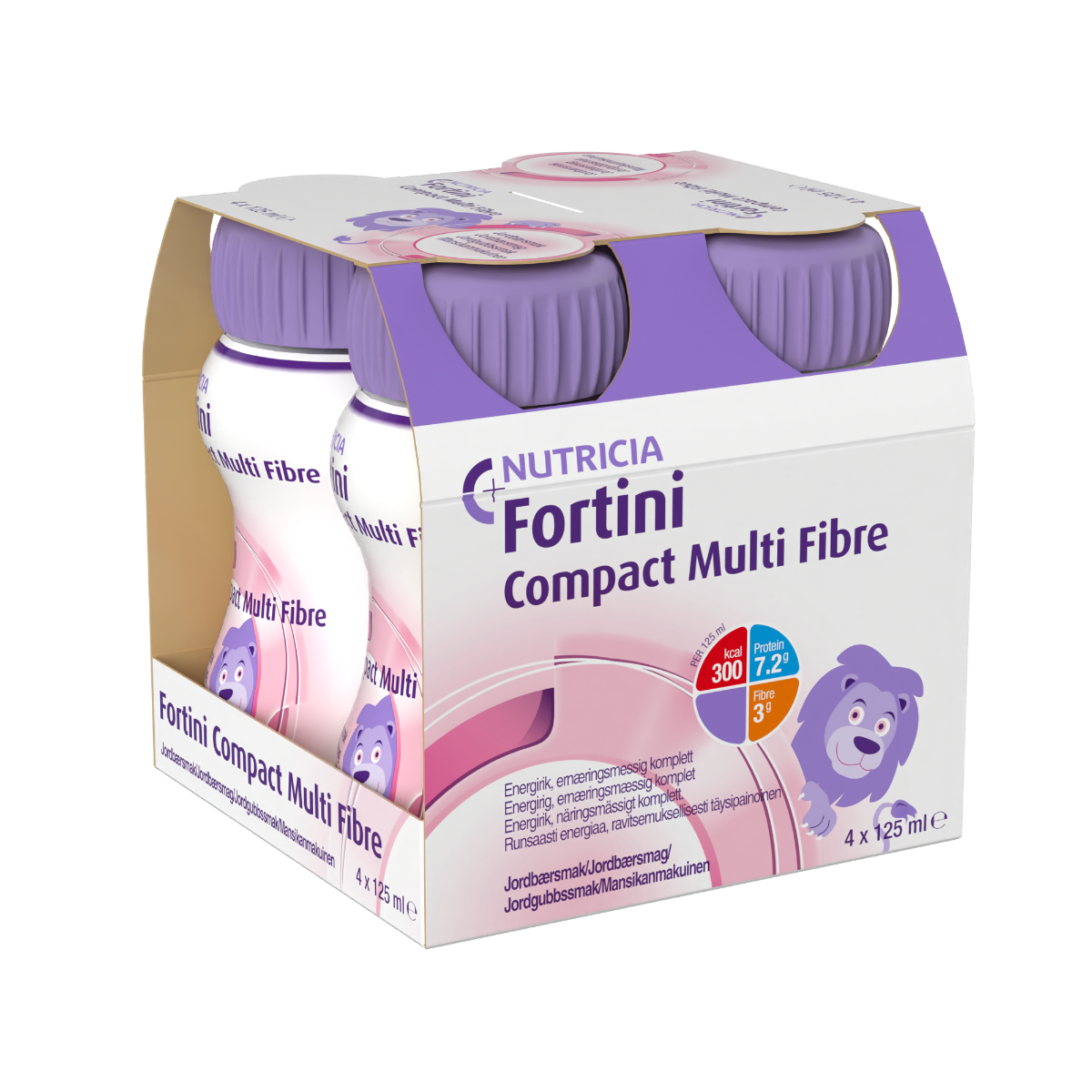 Fortini Compact Pro děti s vlákninou Jahoda 4x125 ml Fortini
