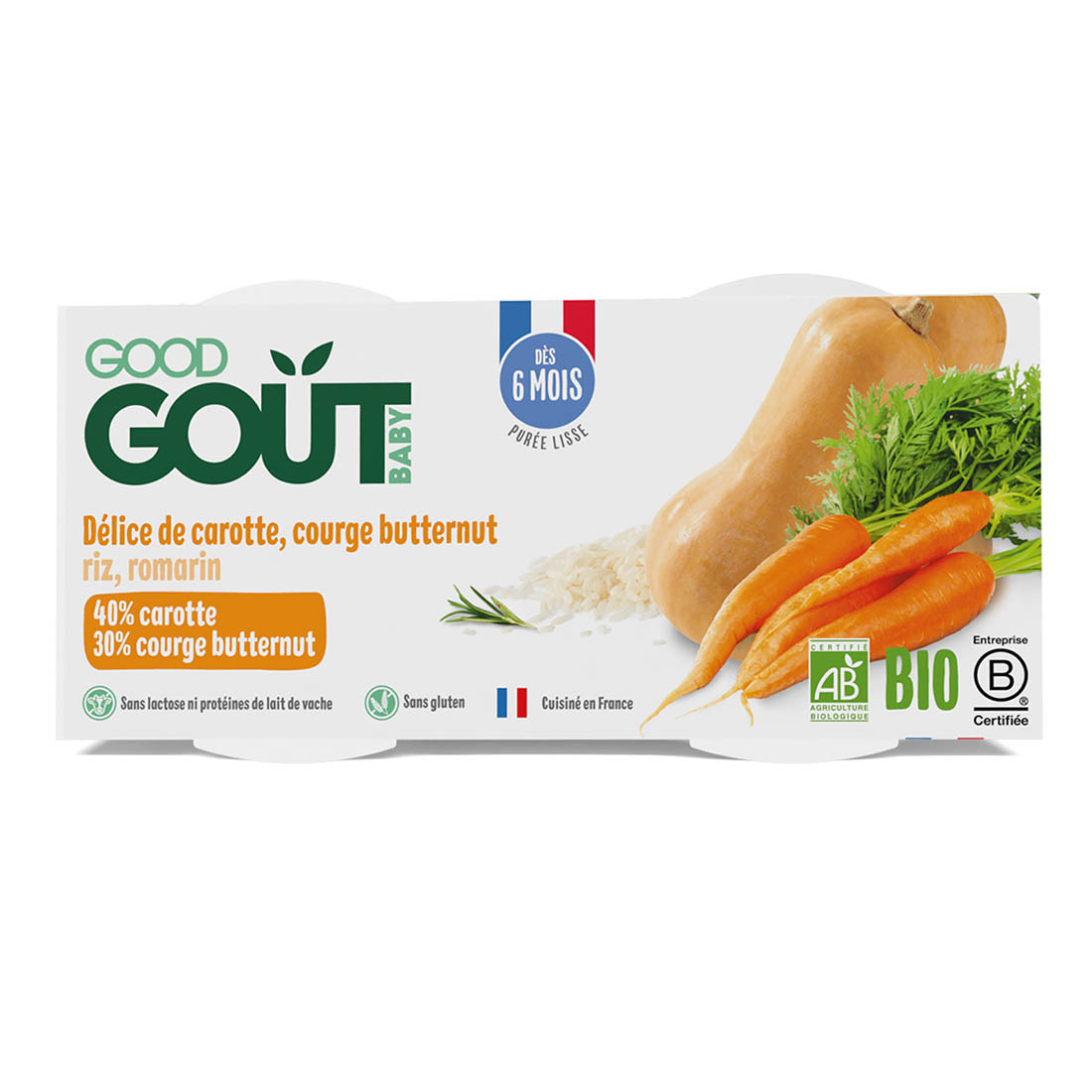 Good Gout BIO Pyré z máslové dýně a mrkve 6m+ 2x190 g Good Gout