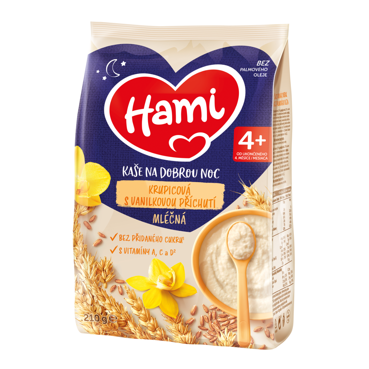 Hami Mléčná kaše na dobrou noc krupicová s vanilkovou příchutí 210 g Hami