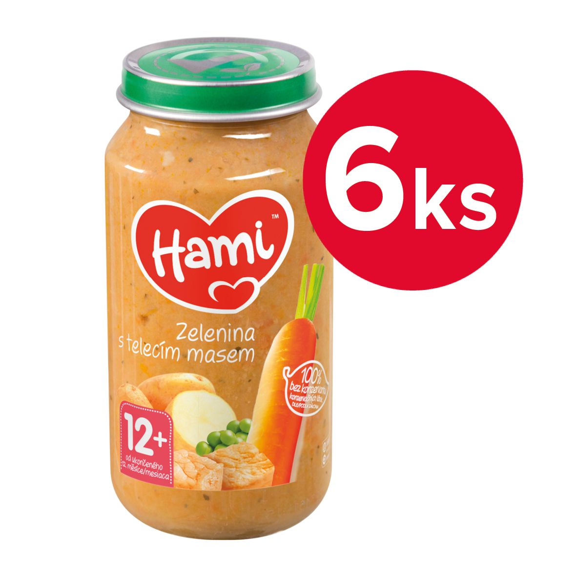 Hami Zelenina s telecím masem 12m+ 6x250 g Hami