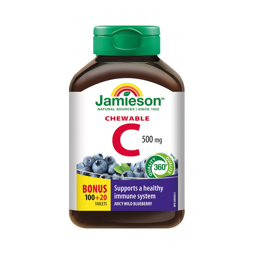 Jamieson Vitamín C 500 mg příchuť borůvka 120 cucacích tablet Jamieson