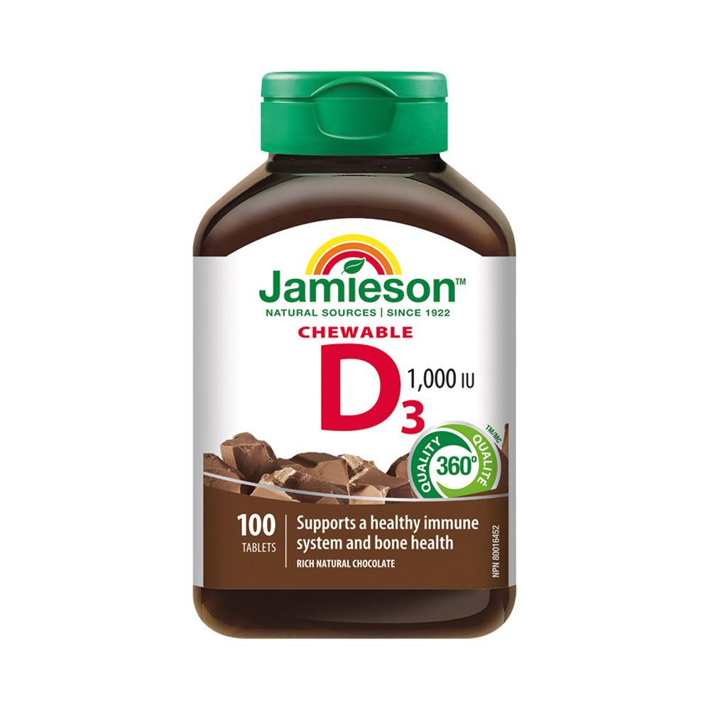 Jamieson Vitamín D3 1000 IU příchuť čokoláda 100 cucacích tablet Jamieson