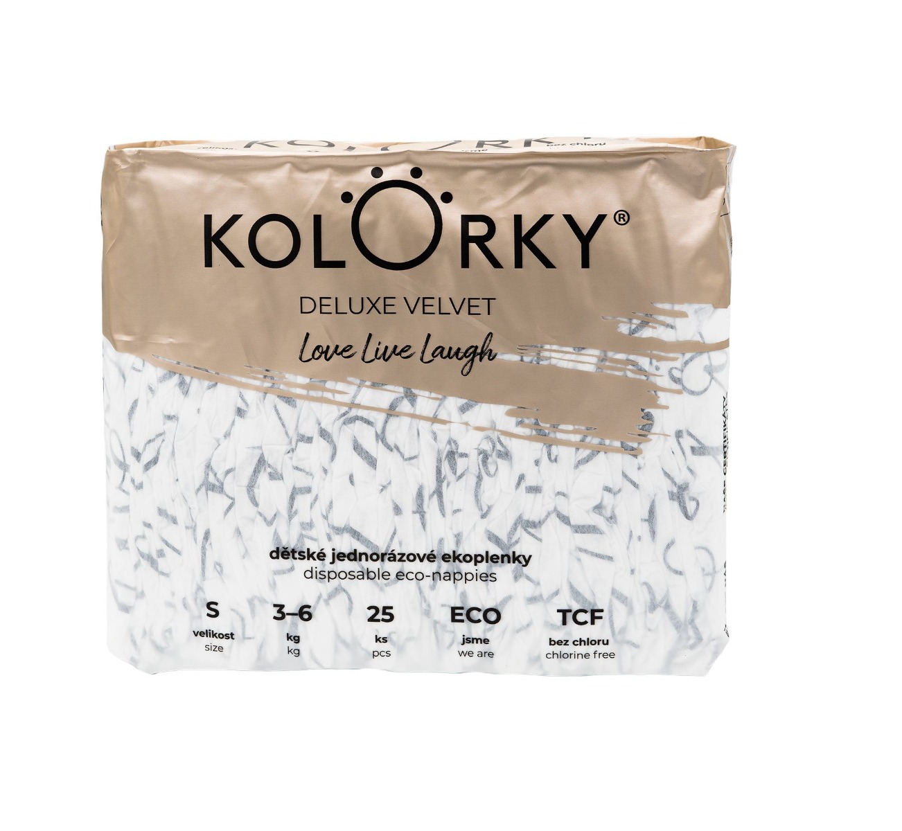 KOLORKY DELUXE VELVET Jednorázové eko plenky se sametovým povrchem vel. S 3-6 kg 25 ks KOLORKY