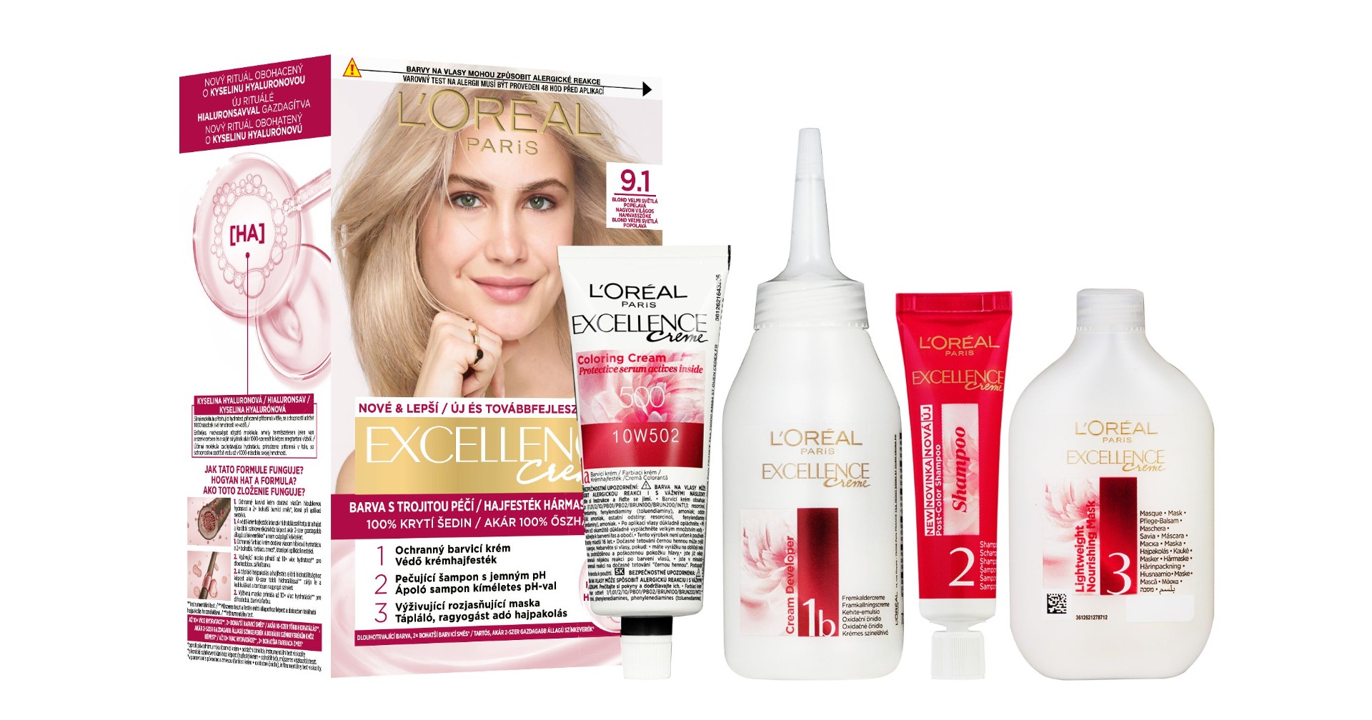 Loréal Paris Excellence Creme odstín 9.1 blond velmi světlá popelavá barva na vlasy Loréal Paris