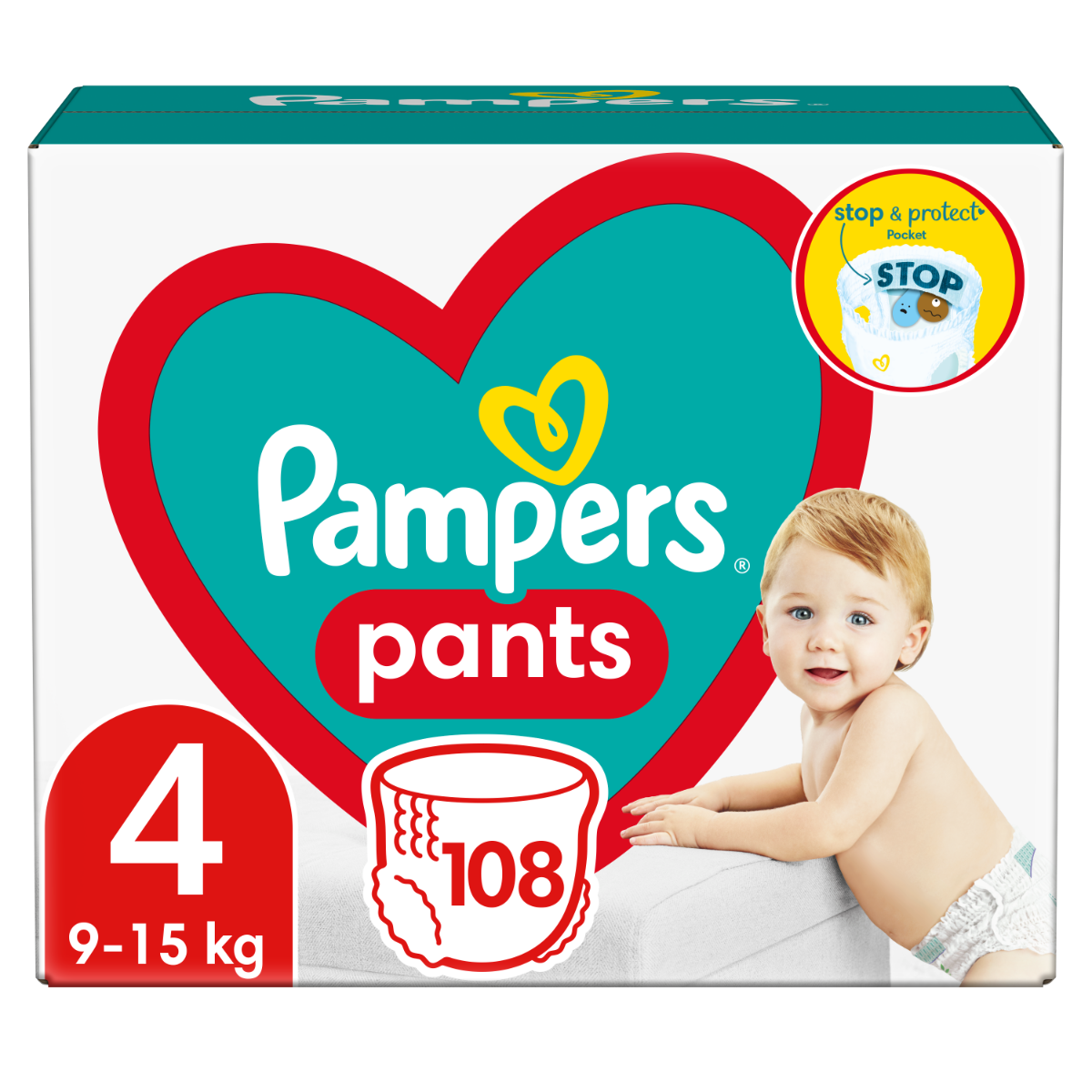 Pampers Pants vel. 4 Mega Pack 9-15 kg plenkové kalhotky 108 ks Pampers
