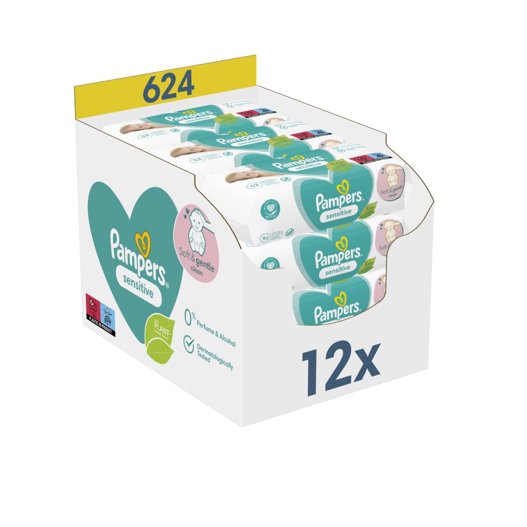 Pampers Sensitive vlhčené ubrousky box 12x52 ks Pampers