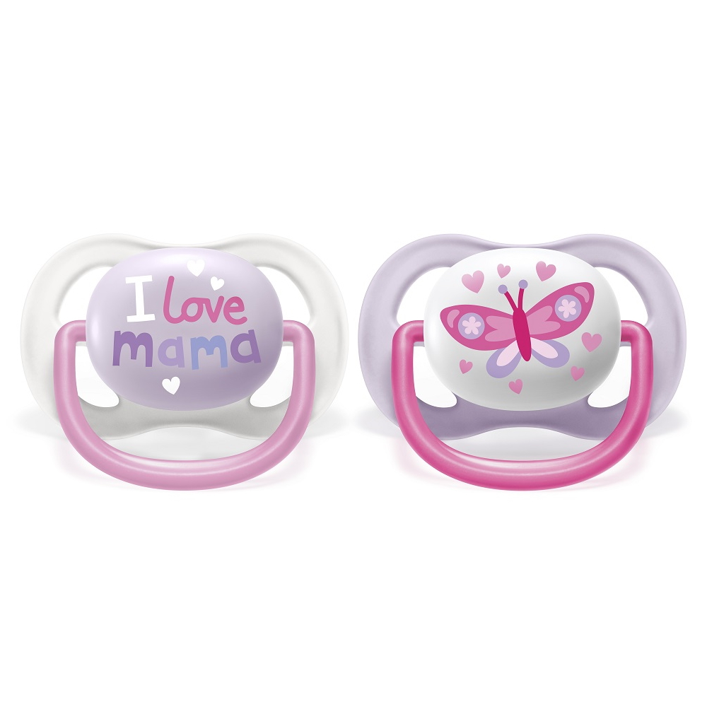 Philips Avent Šidítko Ultra air text 0-6 m dívka 2 ks Philips Avent