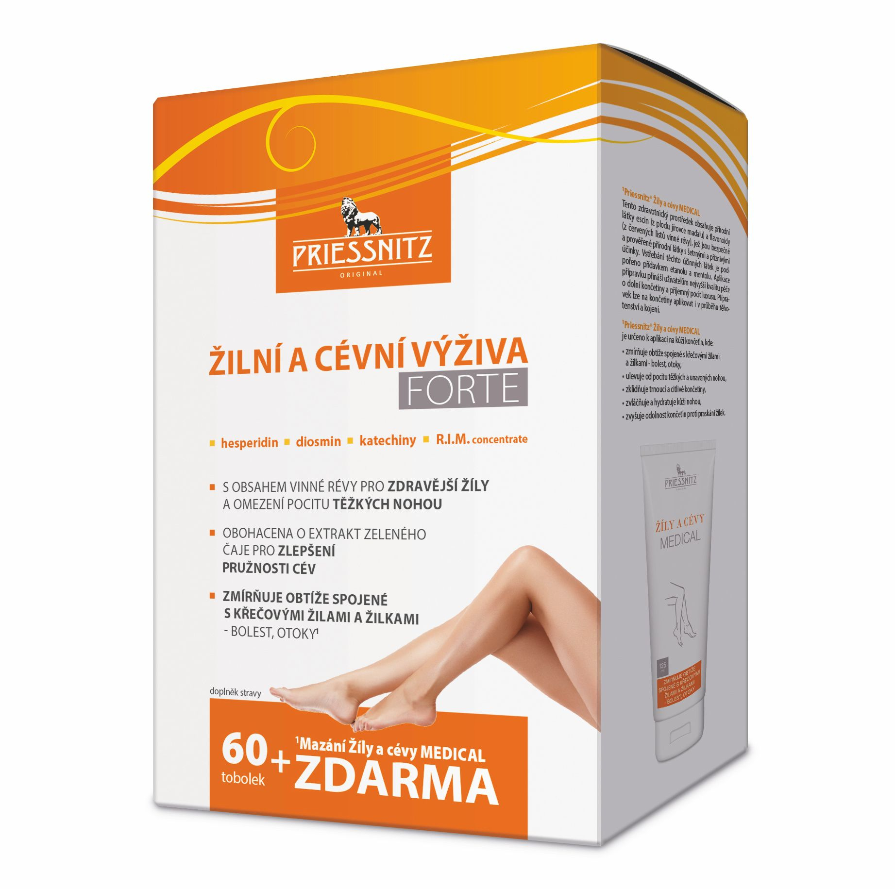 Priessnitz Žilní a cévní výživa FORTE 60 tobolek + Mazání na žíly a cévy Medical Priessnitz