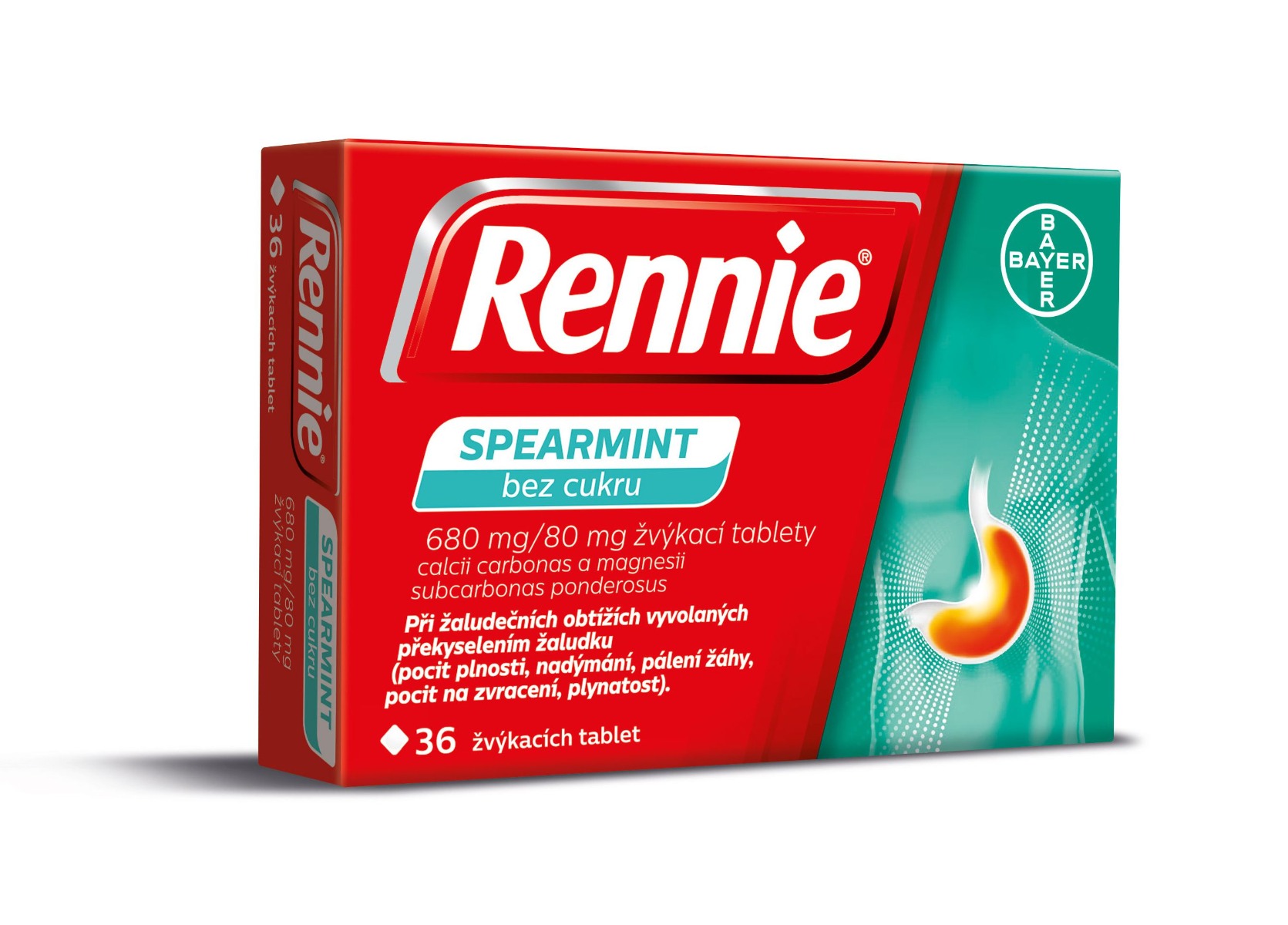 Rennie Spearmint bez cukru 36 žvýkacích tablet Rennie