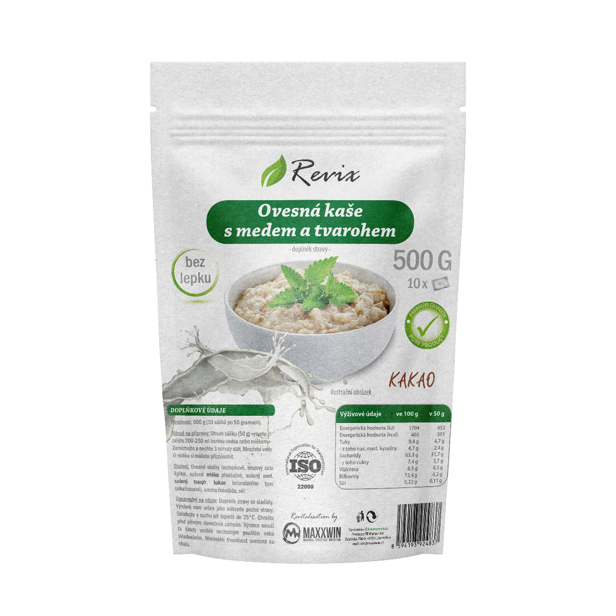 Revix Ovesná kaše s medem a tvarohem kakao 500 g Revix