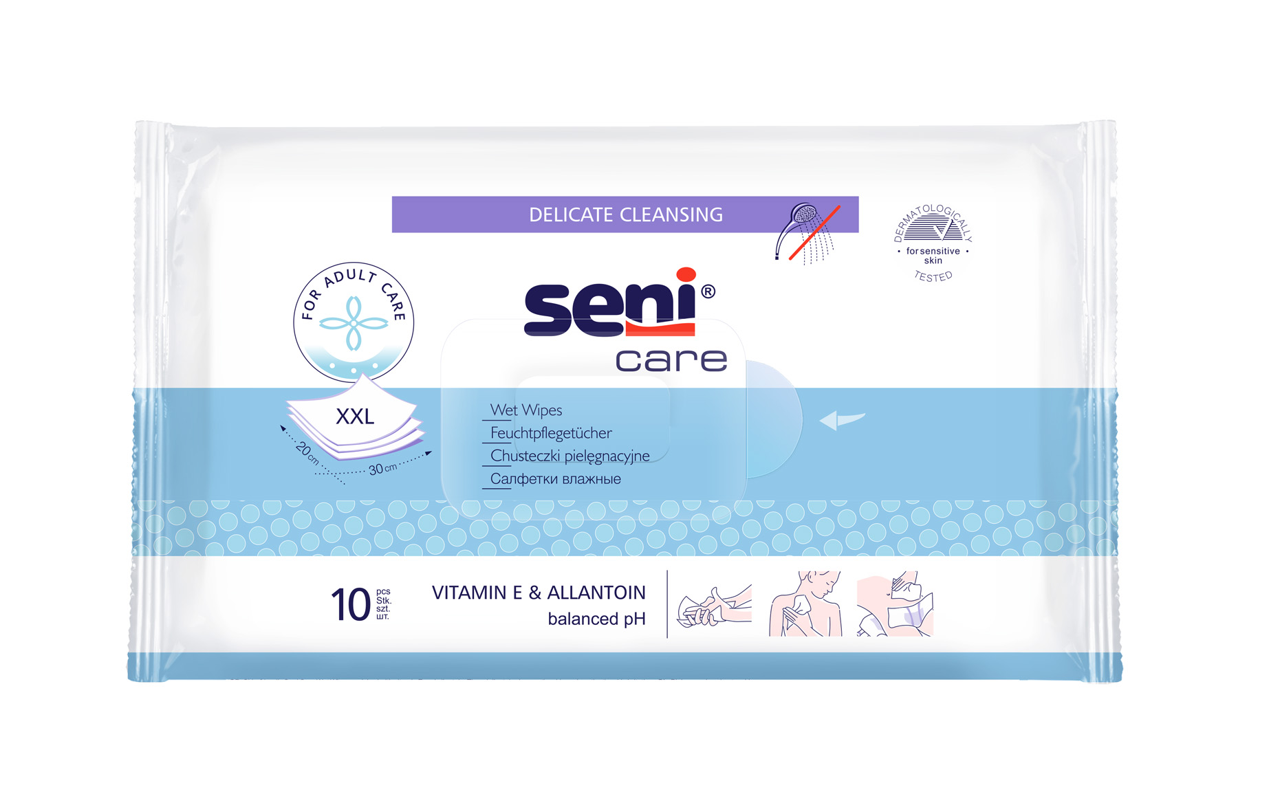 Seni care Vlhčené ubrousky s vitamínem E a allantoinem 10 ks Seni care