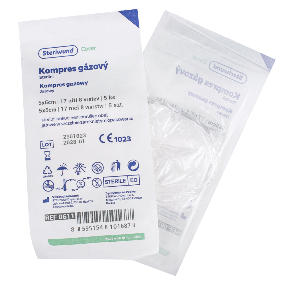 Steriwund Gáza hydrofilní kompresy sterilní 5 x 5 cm 5 ks Steriwund