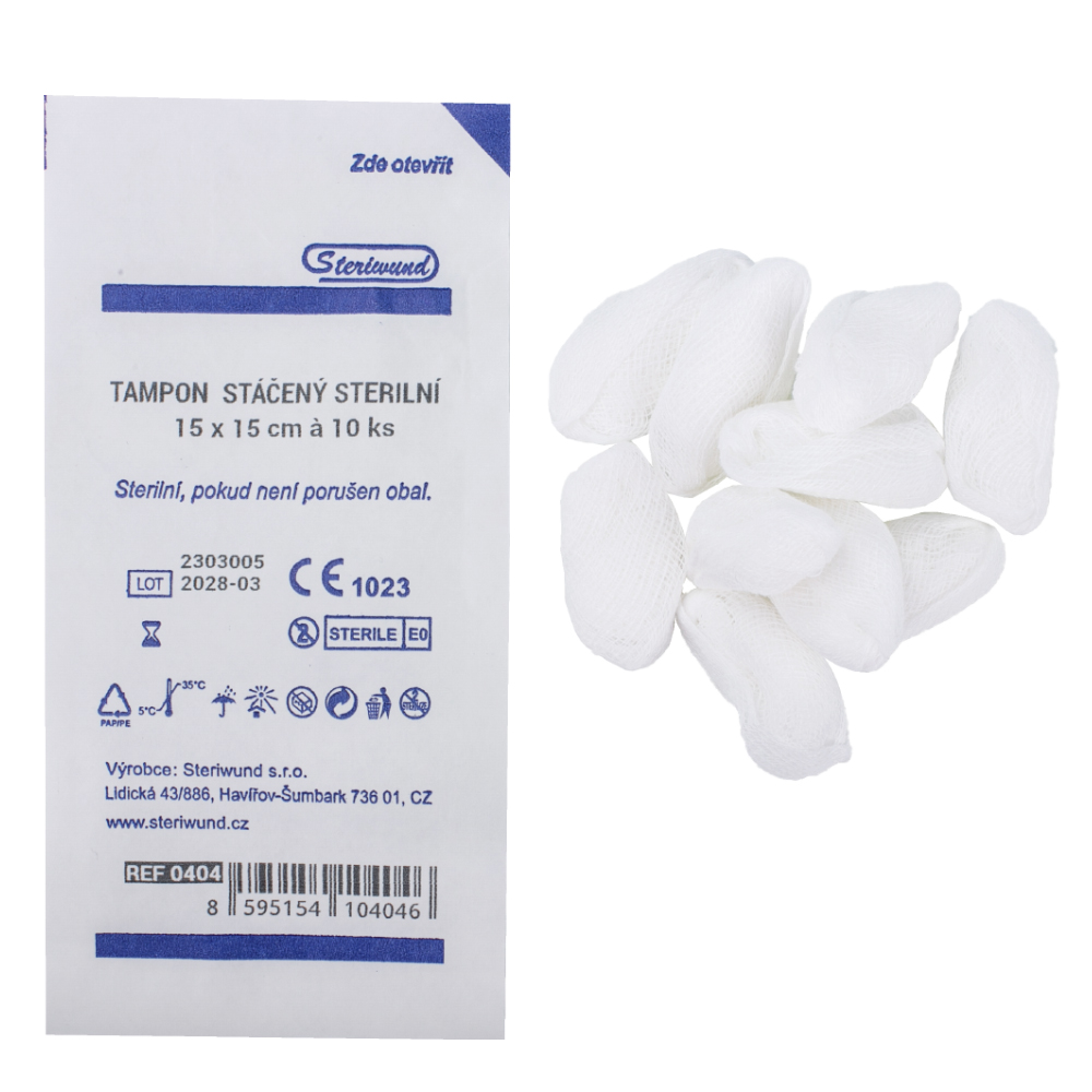 Steriwund Tampón stáčený z gázy sterilní 15 x 15 cm 10 ks Steriwund