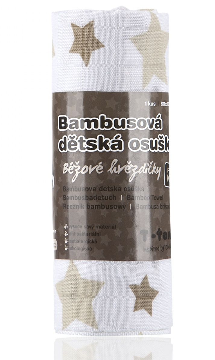 T-tomi Bambusová BIO osuška 1 ks béžové hvězdičky T-tomi