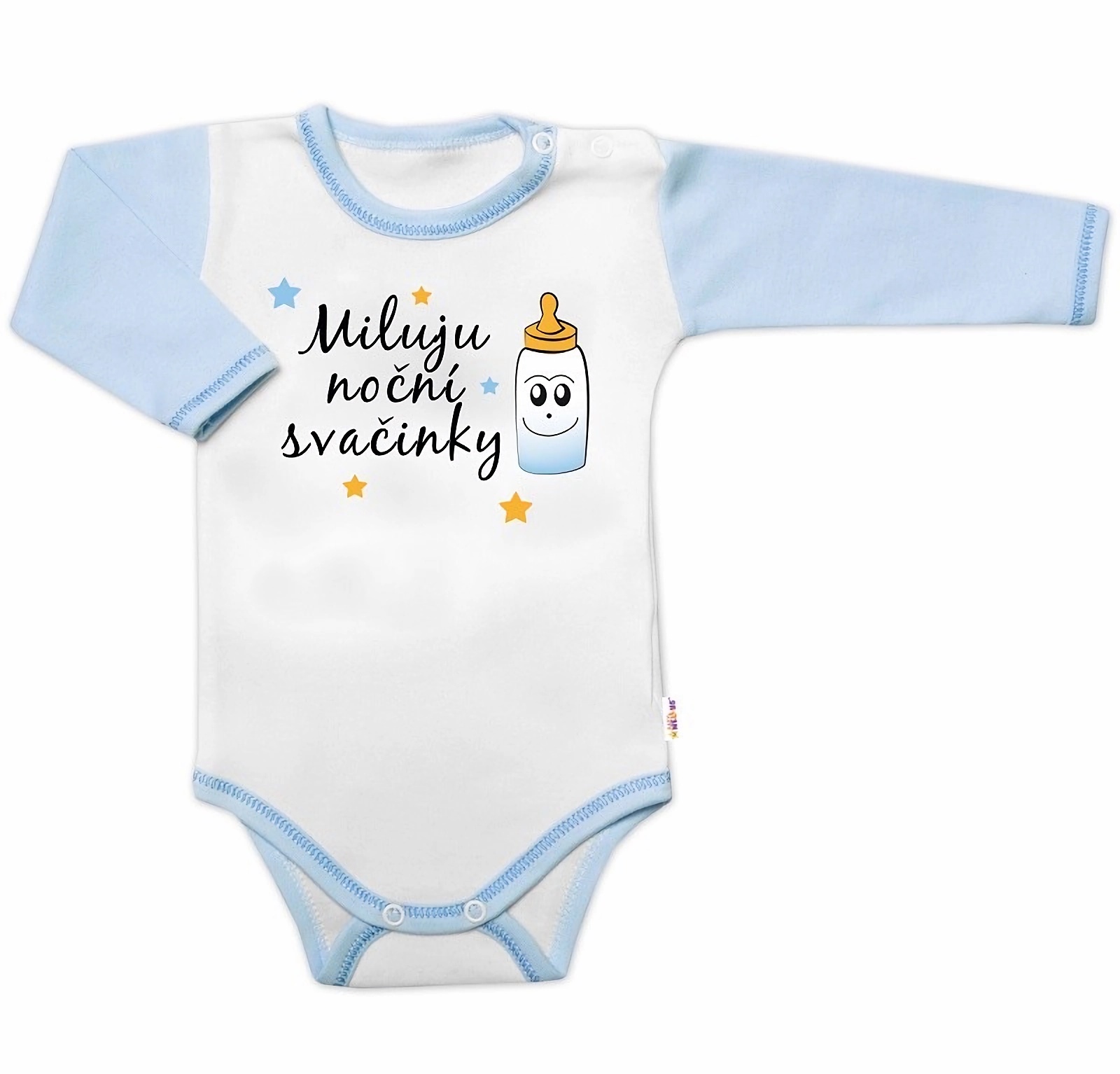 Baby Nellys Body dl. rukáv s vtip. textem Miluju noční svačinky vel. 80