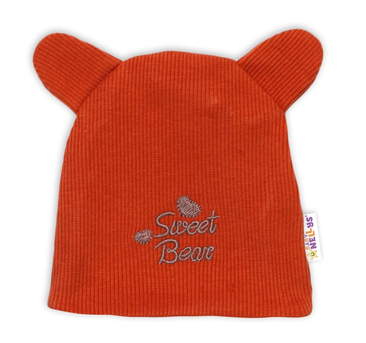 Baby Nellys Dvouvrstvá kojenecká čepička s oušky Teddy - cihlová vel. 68 Baby Nellys