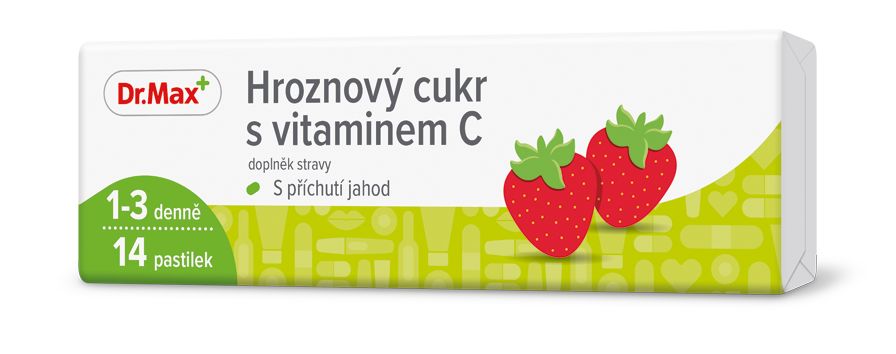 Dr. Max Hroznový cukr s vitaminem C jahoda 14 pastilek Dr. Max