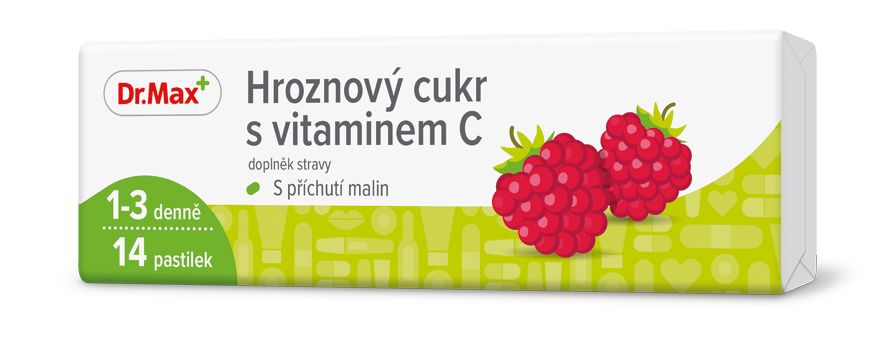 Dr. Max Hroznový cukr s vitaminem C malina 14 pastilek Dr. Max