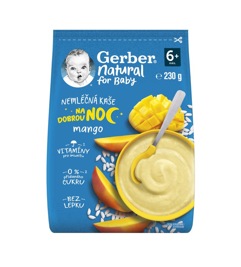 Gerber Natural Nemléčná kaše na dobrou noc mango 6m+ 230 g Gerber
