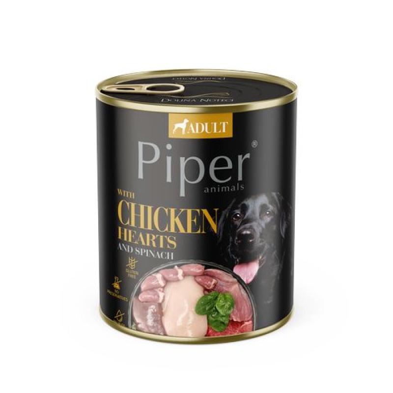 PIPER ADULT 800g konzerva pro dospělé psy kuřecí srdce a špenát PIPER