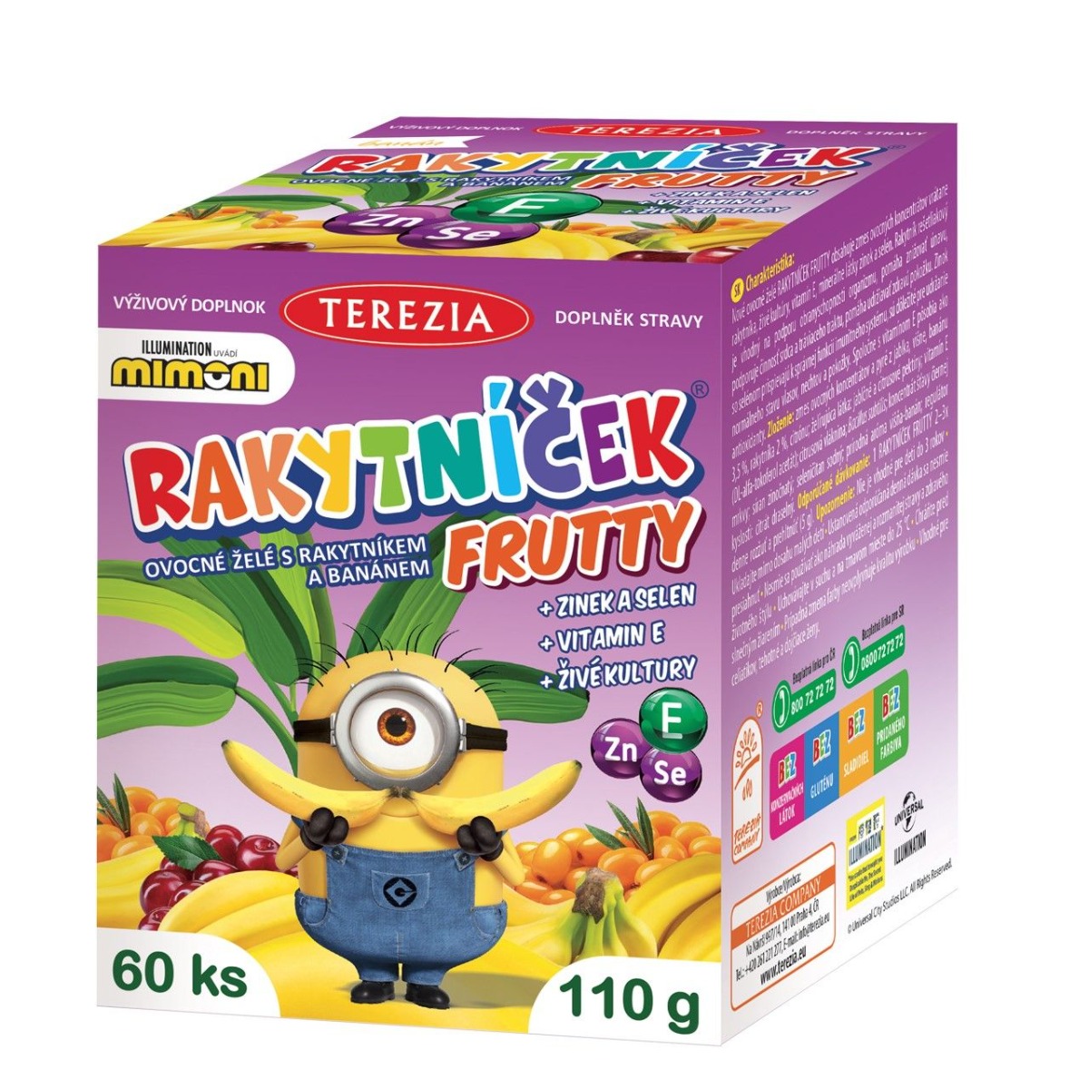Rakytníček Frutty ovocné želé s rakytníkem a banánem Mimoni 60 ks Rakytníček