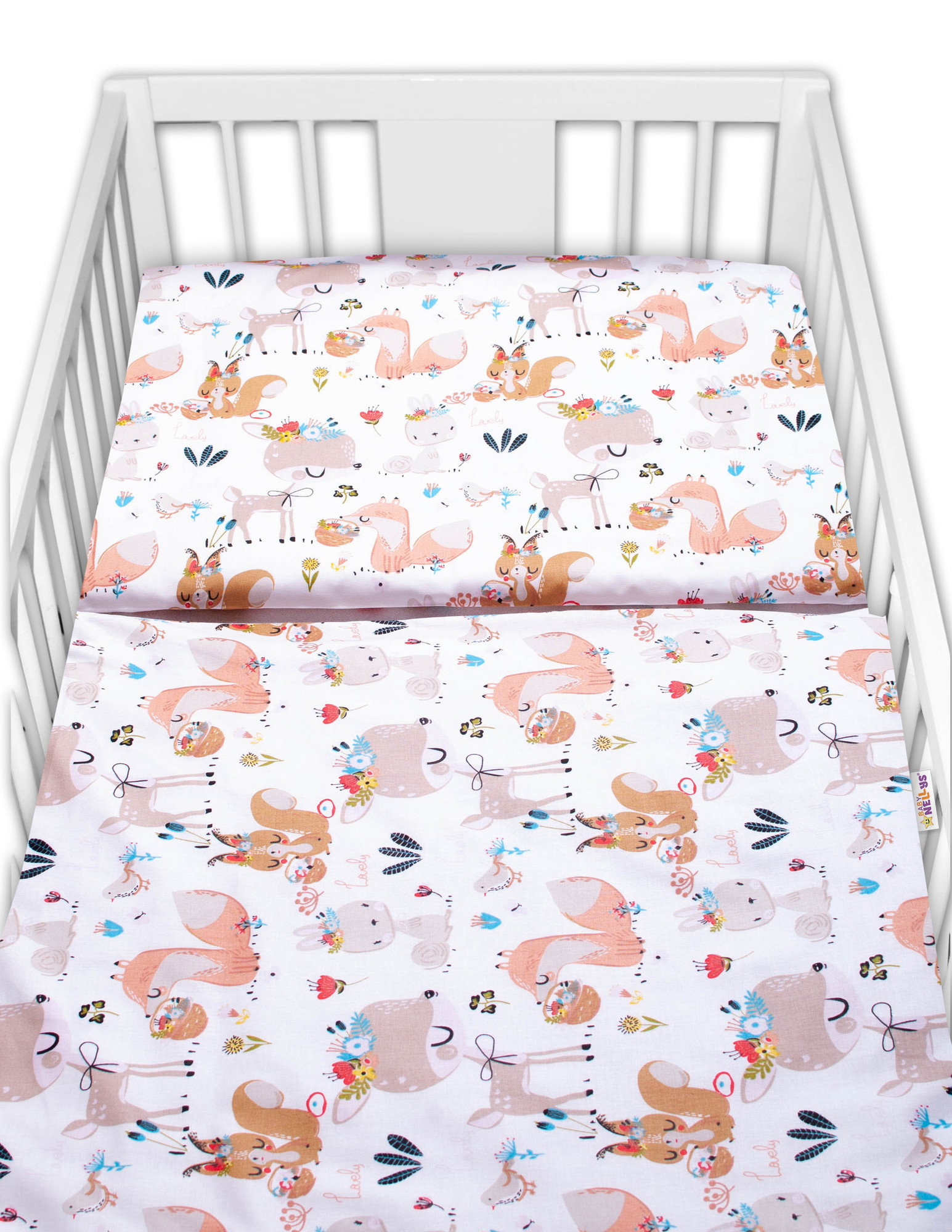 Baby Nellys 2-dílné bavlněné povlečení - Pohádková zvířátka - bílá Baby Nellys