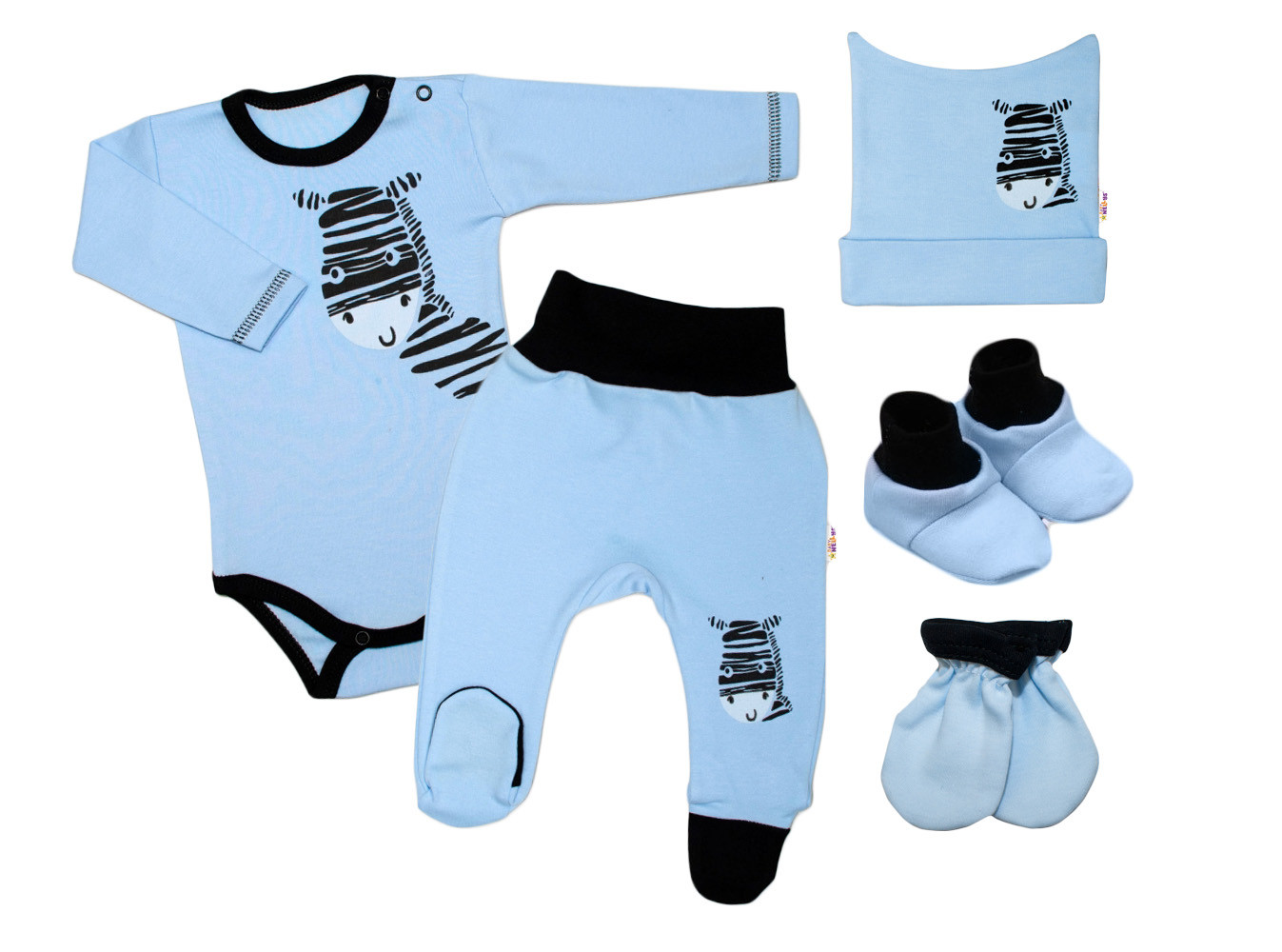Baby Nellys 5-ti dílná soupravička do porodnice Zebra - modrá vel. 68 Baby Nellys