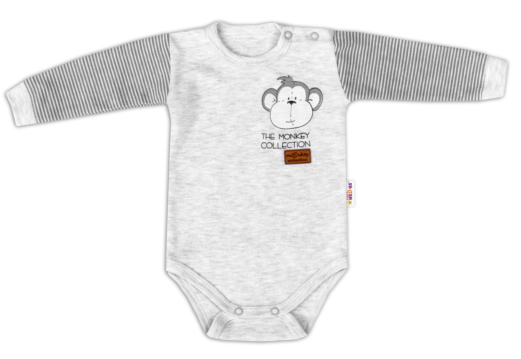Baby Nellys Body dlouhý rukáv Monkey - sv. šedý melírek vel. 74 Baby Nellys