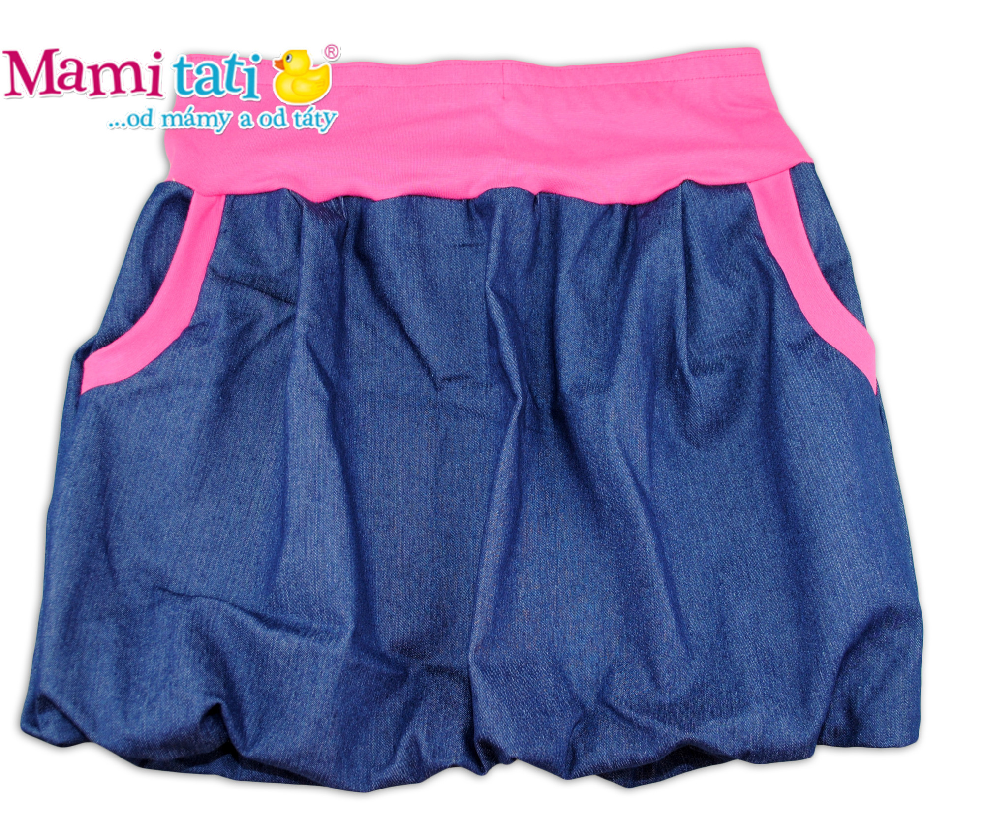 Mamitati Balónová sukně NELLY - jeans denim granát/ růžové lemy