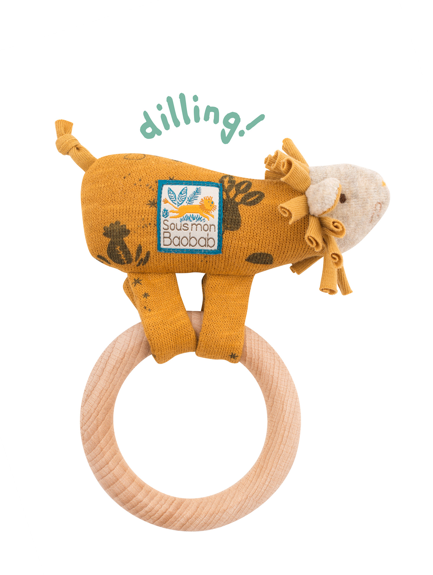 Moulin Roty Chrastící lvíček s dřevěným kroužkem Moulin Roty