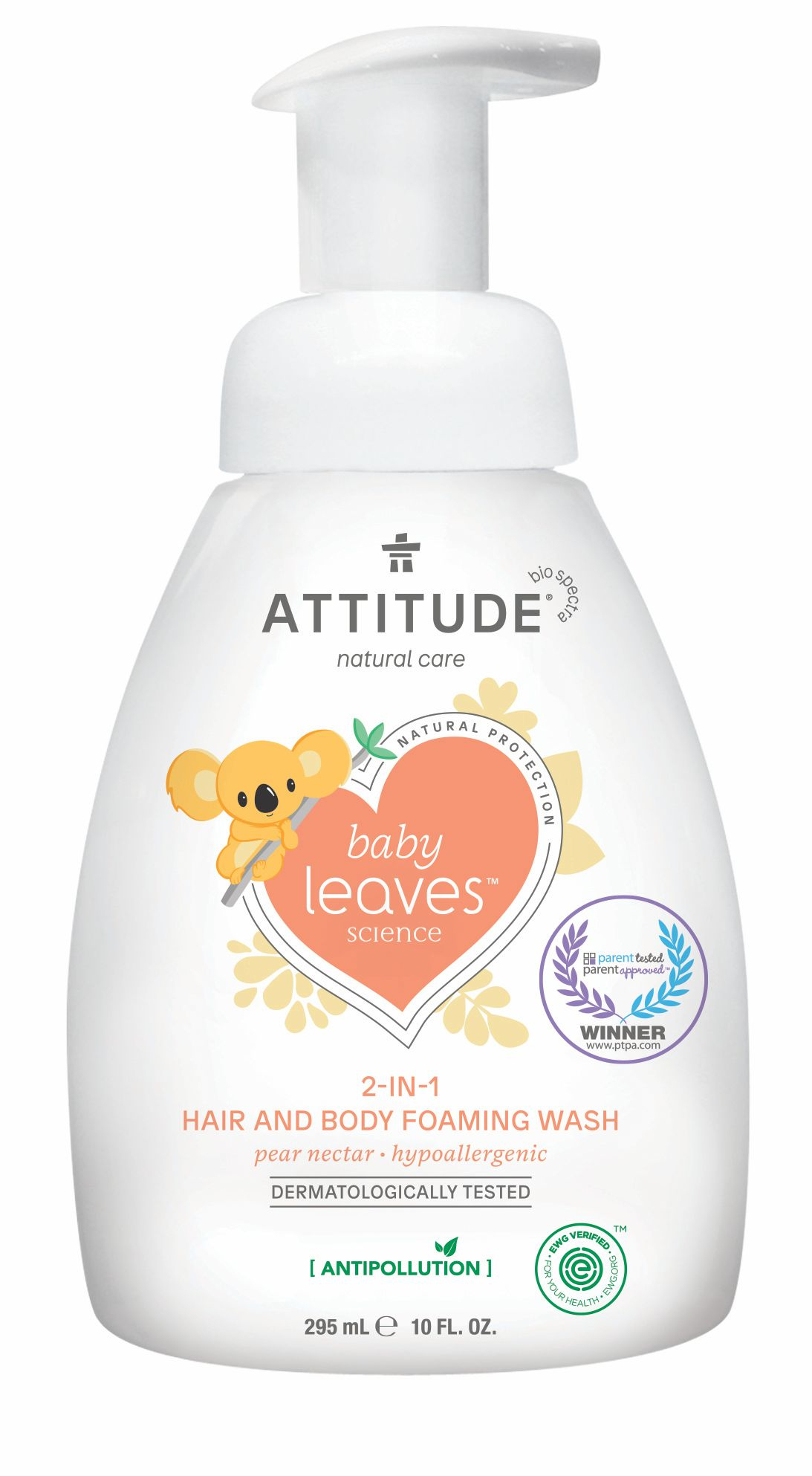 ATTITUDE Baby Leaves Pěnivé mýdlo a šampon 2v1 hruška 295 ml ATTITUDE
