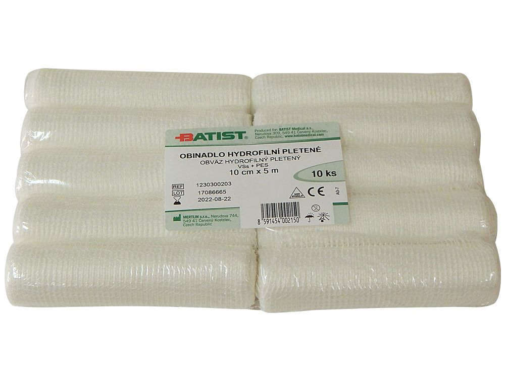 BATIST Obinadlo hydrofilní pletené nesterilní 10 cm x 5 m 10 ks BATIST