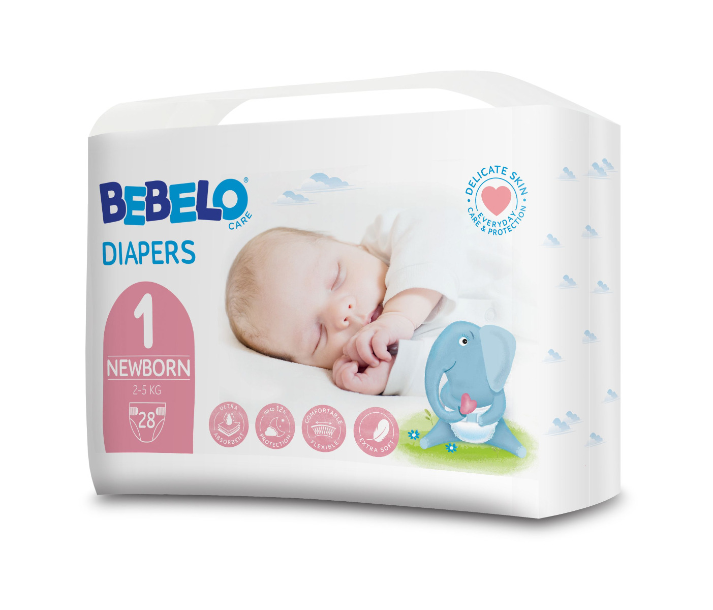 BEBELO Care Diapers Newborn 1 dětské pleny 28 ks BEBELO