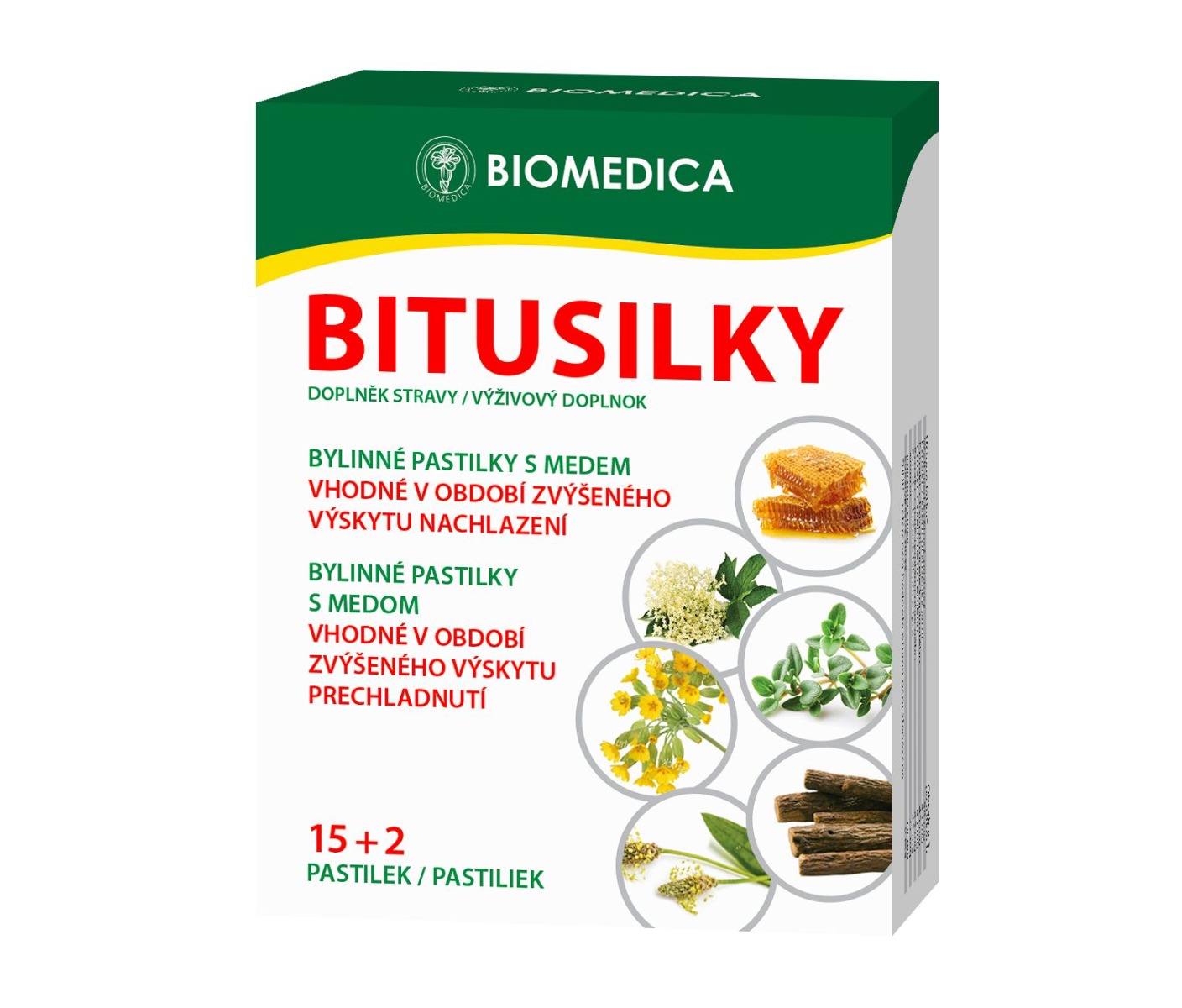 Biomedica Bitusilky bylinné pastilky s medem 15+2 pastilek Biomedica
