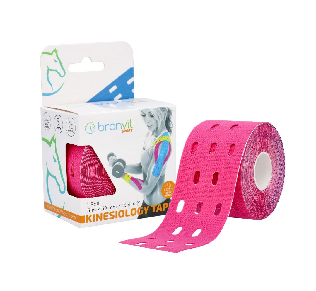 BronVit Sport Kinesio Tape děrovaný 5 cm x 5 m tejpovací páska růžová BronVit Sport