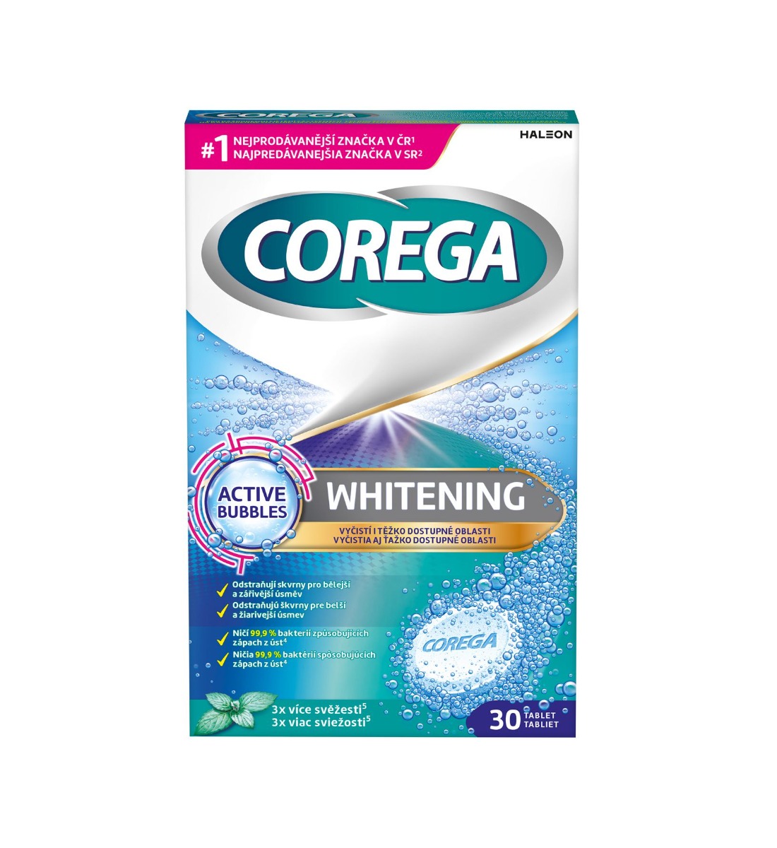 Corega Whitening Antibakteriální tablety 30 ks Corega