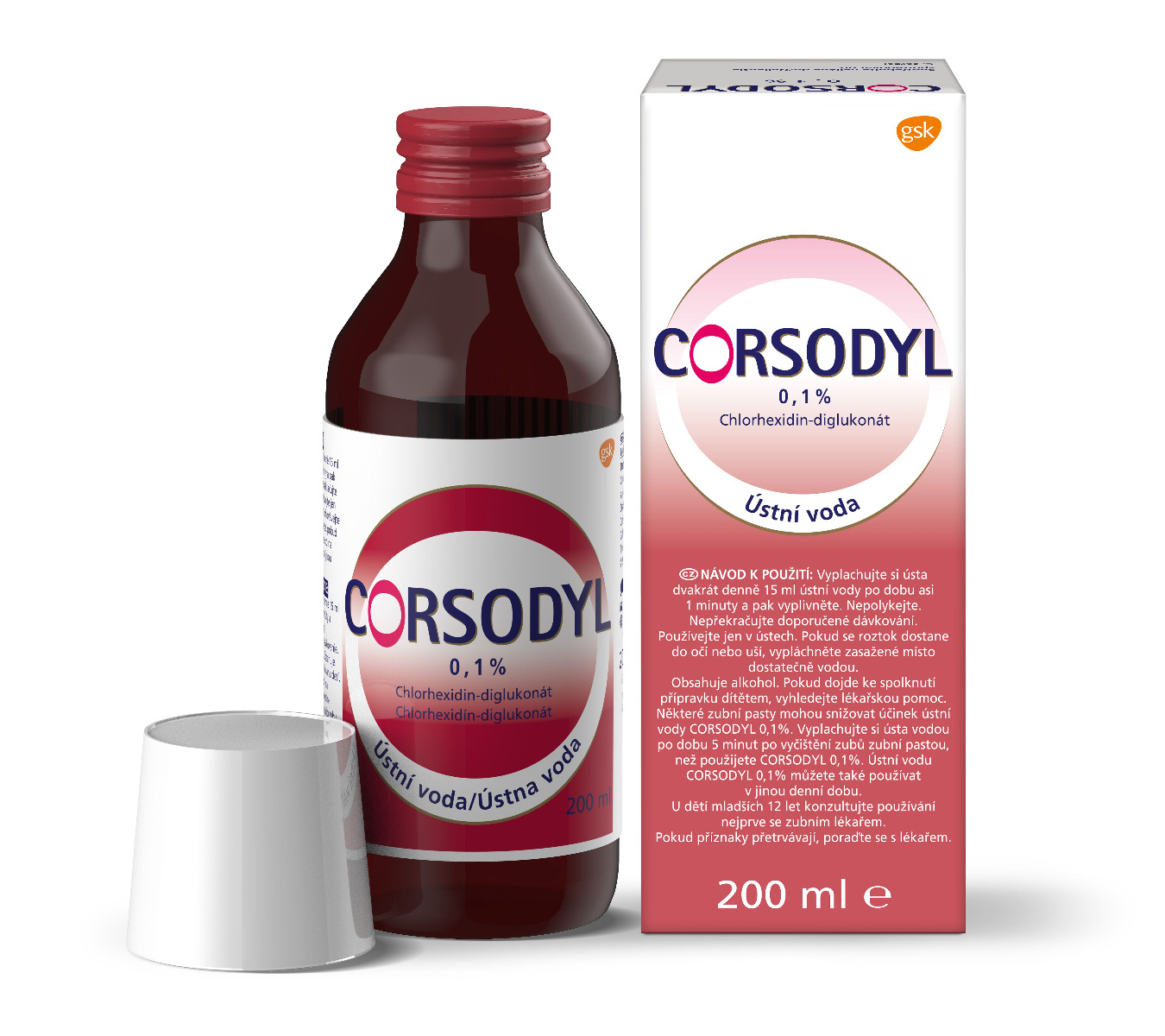 Corsodyl Ústní voda 0.1% 200 ml Corsodyl