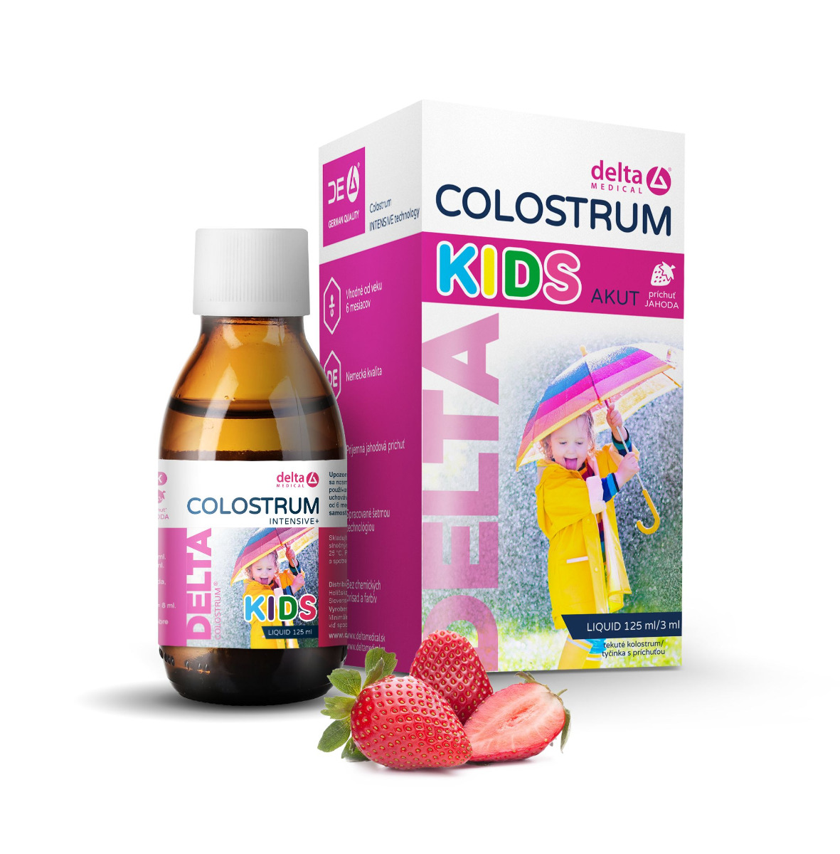 DELTA Colostrum Kids příchuť jahoda 125 ml DELTA