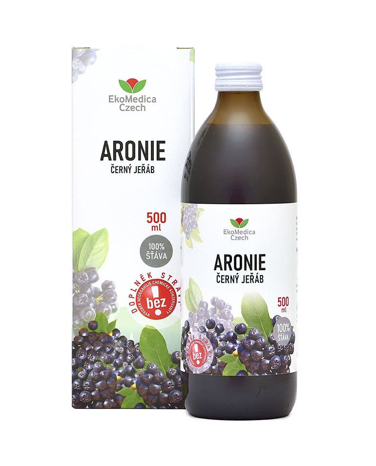 Ekomedica Aronie Černý jeřáb 100% šťáva 500 ml Ekomedica