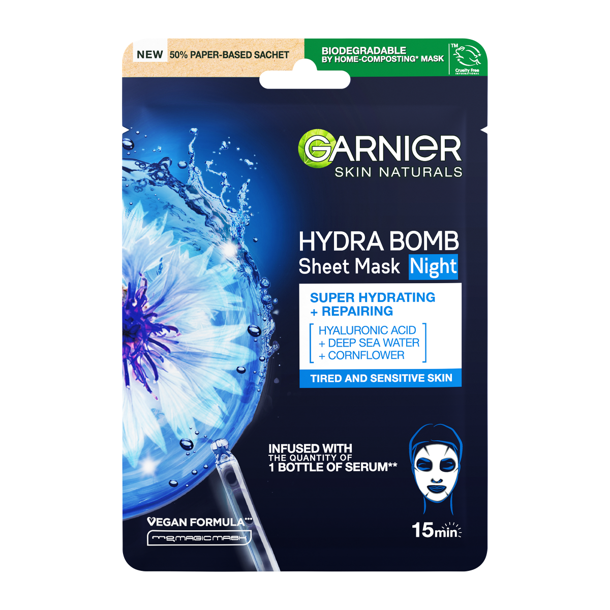 Garnier Skin Naturals Hydra Bomb superhydratační a regenerační noční textilní maska 28 g Garnier