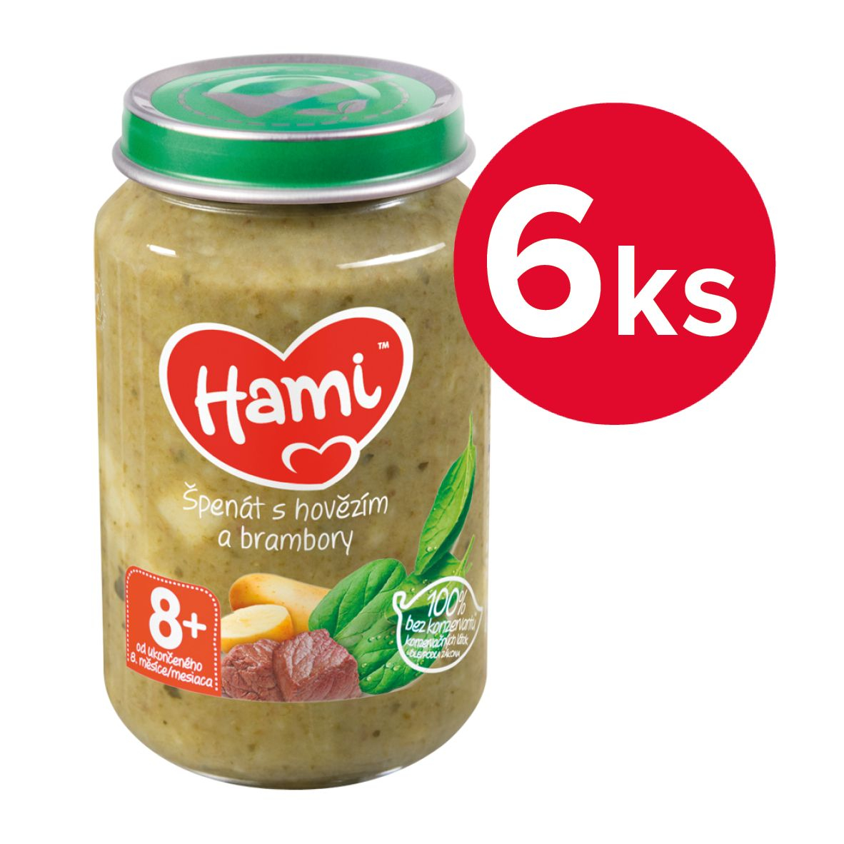 Hami Špenát s hovězím a brambory 8m+ 6x200 g Hami