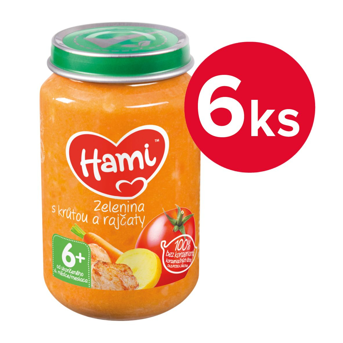 Hami Zelenina s krůtou a rajčaty 6m+ 6x200 g Hami
