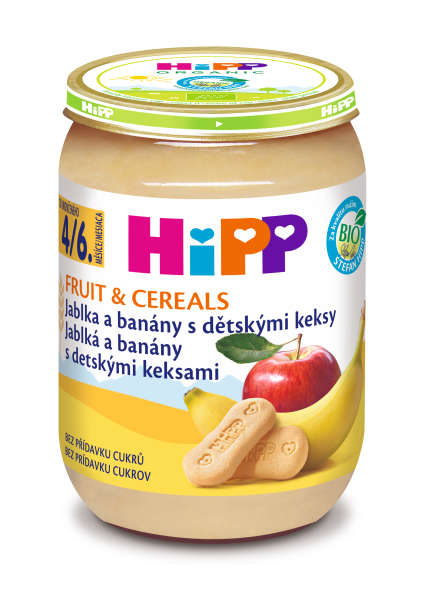 Hipp BIO Jablka a banány s dětskými keksy 190 g Hipp